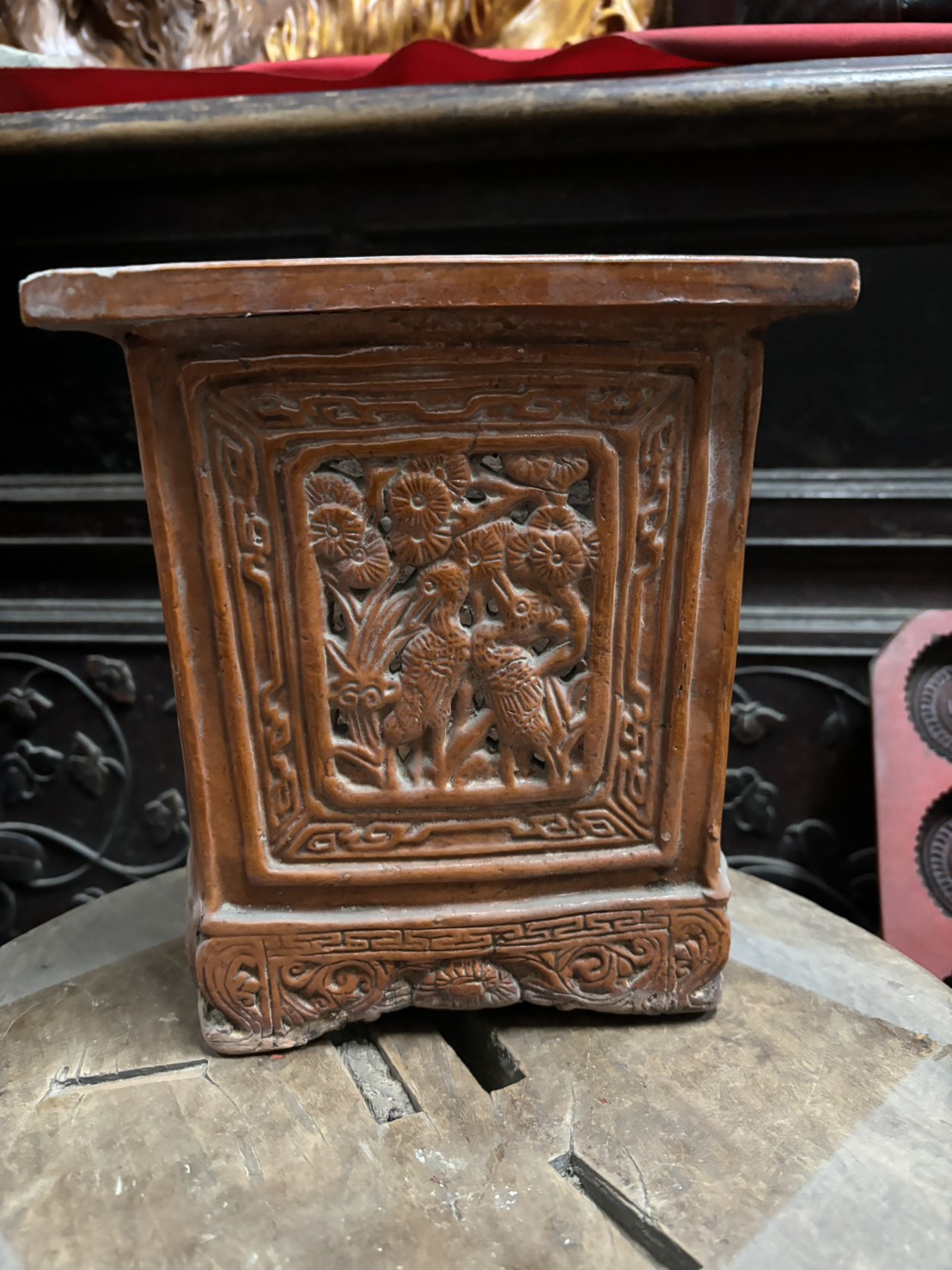 南投窯 鏤空松鶴長春 香筒