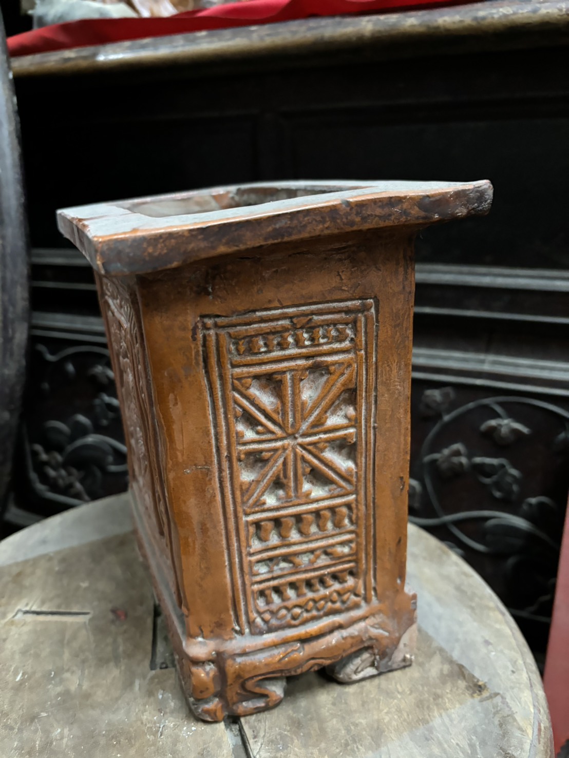 南投窯 鏤空松鶴長春 香筒