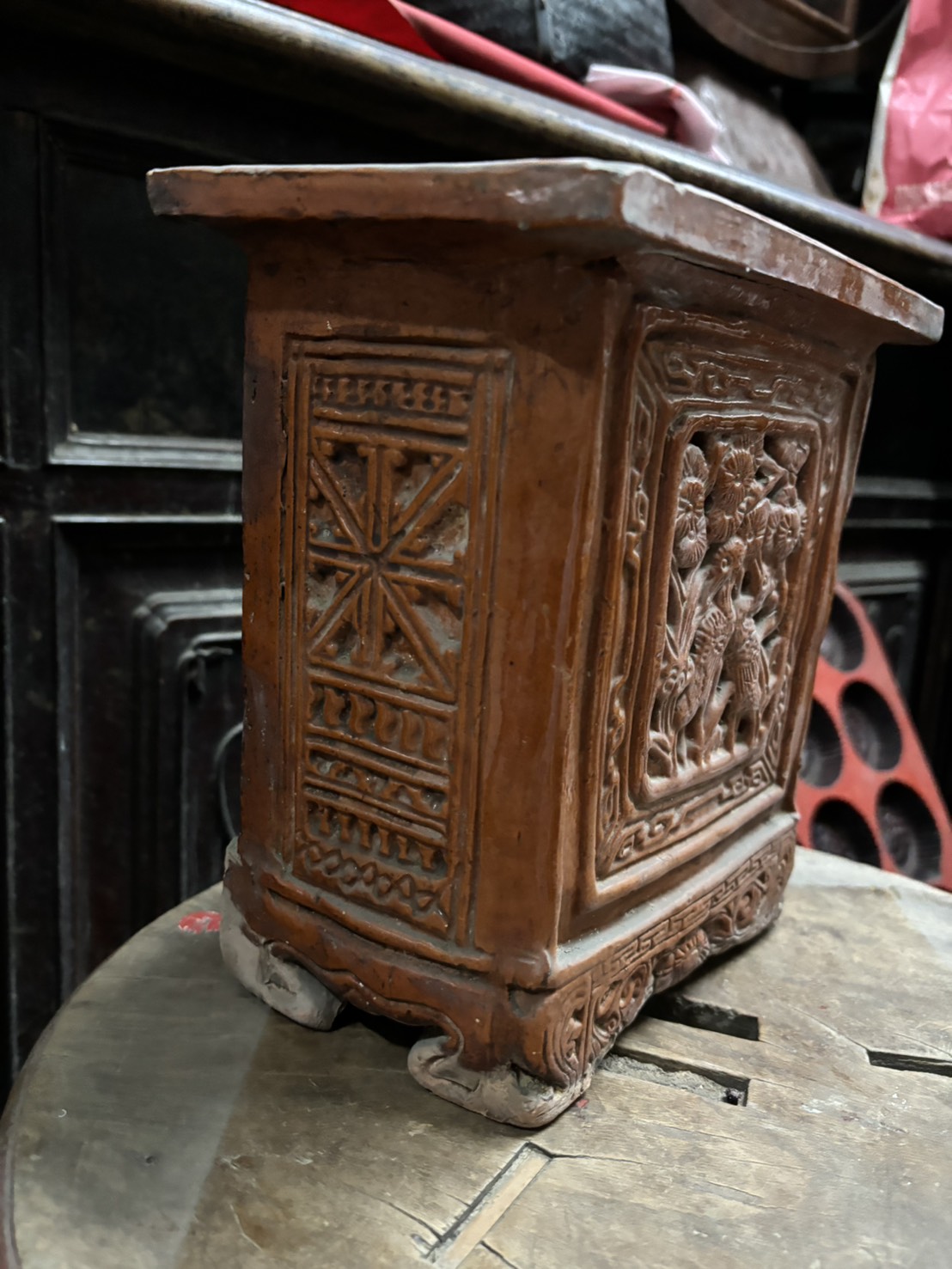 南投窯 鏤空松鶴長春 香筒